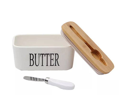 Ceramic Butter Box with Lid and Knife