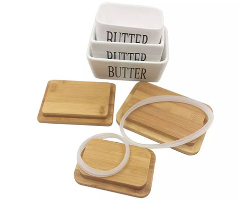 Ceramic Butter Boxes with Wooden Lids