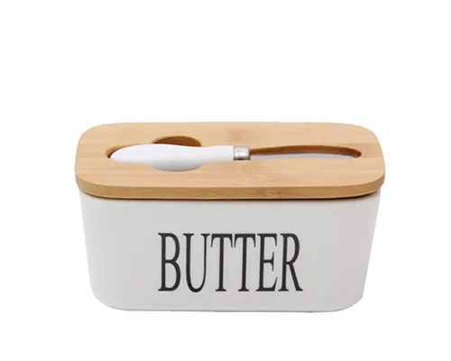 Ceramic Butter Container with Lid and Knife