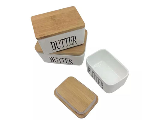 Ceramic Butter Containers with Wooden Lids