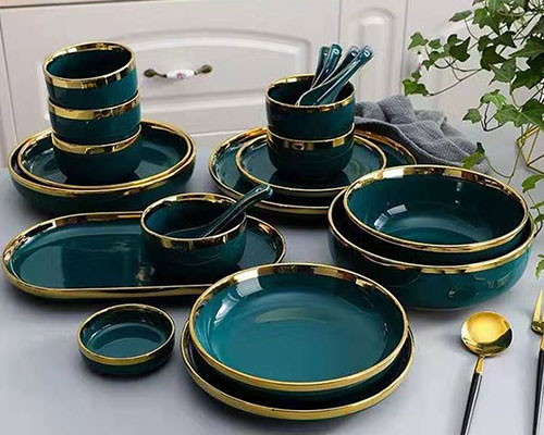 Green Ceramic Plates And Bowls Sets