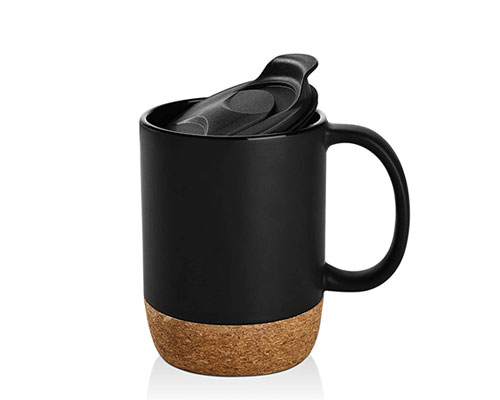 Black Ceramic Coffee Cup with Cork Bottom