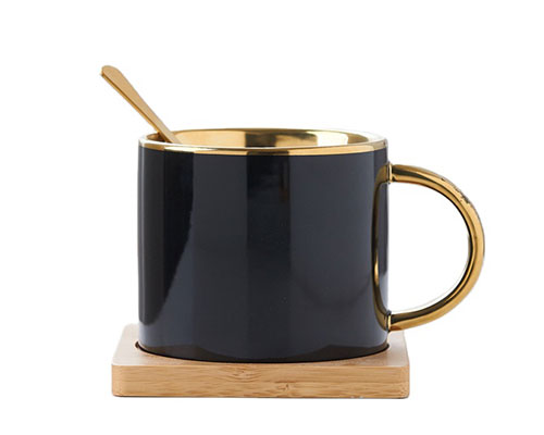 Black Ceramic Mug with Gold Handle