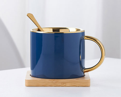 Blue and Gold Ceramic Mug with Handle