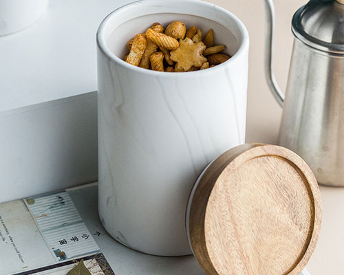Ceramic Food Storage Jar with Wood Lid