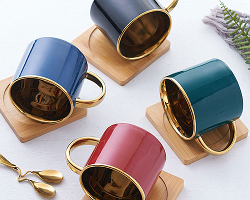 Gold Ceramic Mugs with Handles