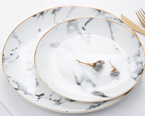 Gold Rimmed Marble Ceramic Plates