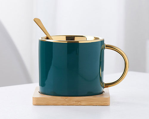 Green Ceramic Mug with Gold Handle
