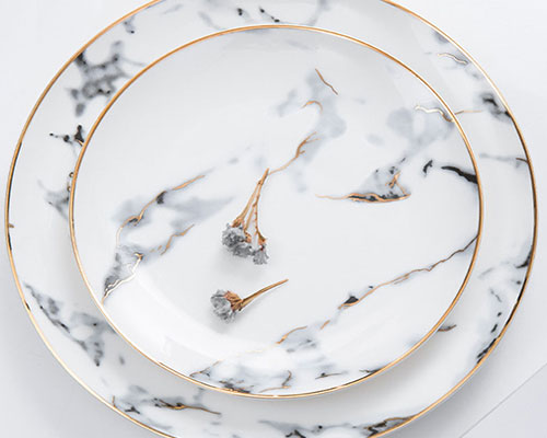 Marble Ceramic Plates With Gold Trim