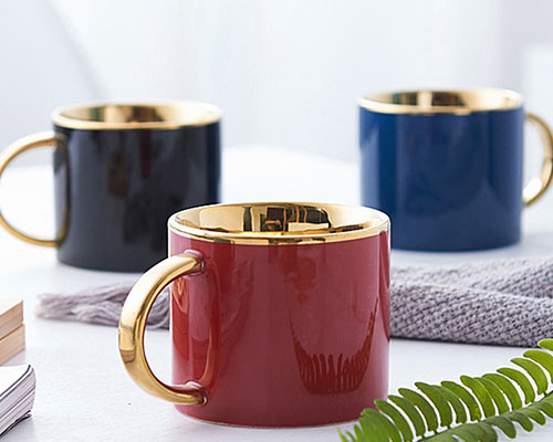 Porcelain Coffee Mugs with Gold Handles
