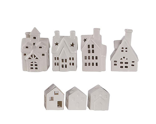 White Ceramic House Candle Holders