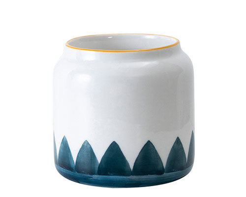 White and Blue Cylinder Ceramic Pot