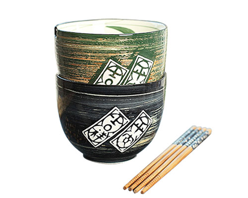 Ceramic Noodle Bowls With Chopsticks