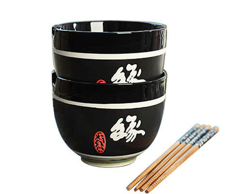 Ceramic Ramen Bowls With Chopsticks