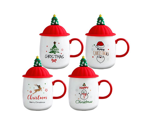 Christmas Ceramic Mugs with Santa Lids