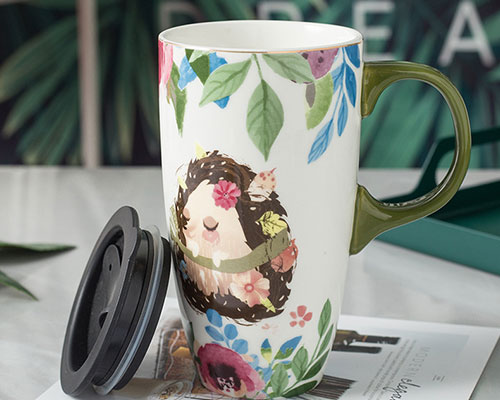Tall Ceramic Coffee Mug With Handle And Lid