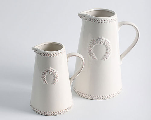 Tall White Ceramic Flower Jug with Handle