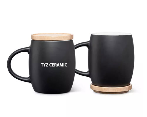 Black Ceramic Mugs With Coaster Lids
