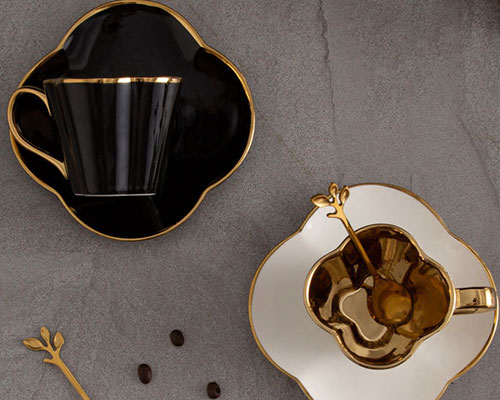 Ceramic Espresso Cups with Gold Rim