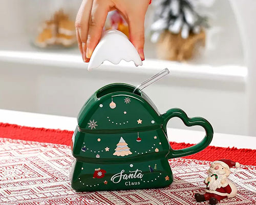 Christmas Tree Ceramic Cup With Straw