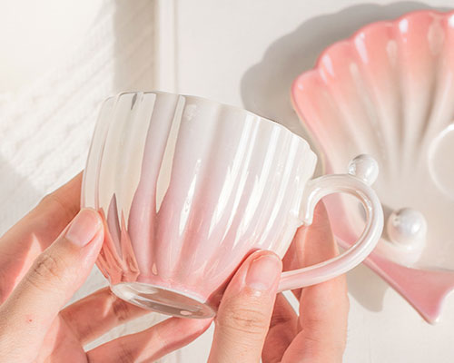 Exquisite Pearl Pink Ceramic Coffee Cup