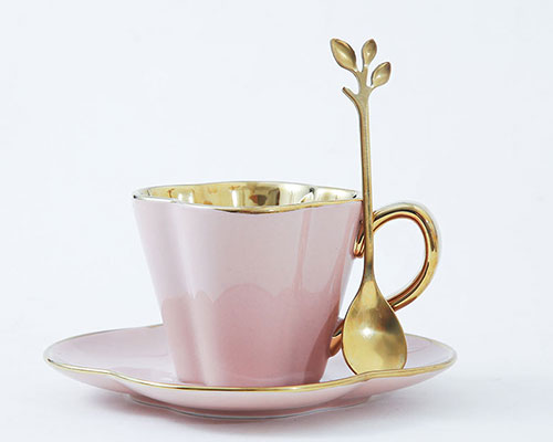 Pink Ceramic Espresso Cup with Gold Trim