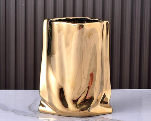 Pleated Gold Ceramic Plant Pot