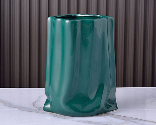 Pleated Green Ceramic Plant Pot