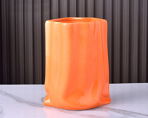Pleated Orange Ceramic Plant Pot