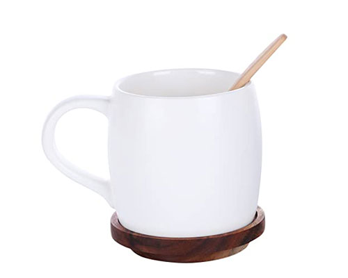 White Ceramic Mug With Wooden Lid
