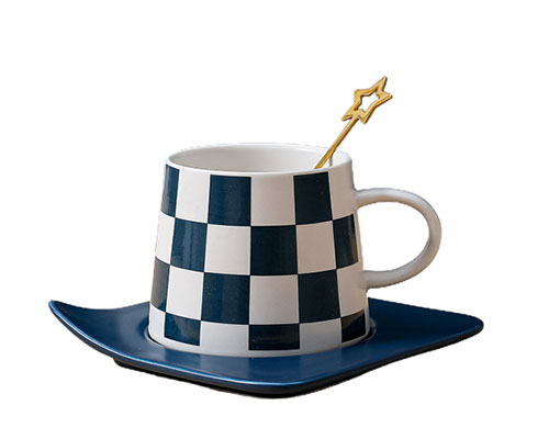 Blue Ceramic Coffee Mug With Spoon