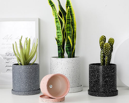 Ceramic Planter With Attached Saucer