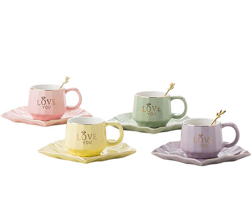 Color Ceramic Cup Sets with Gold Rim