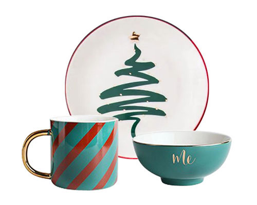 Ceramic Christmas Plate and Bowl