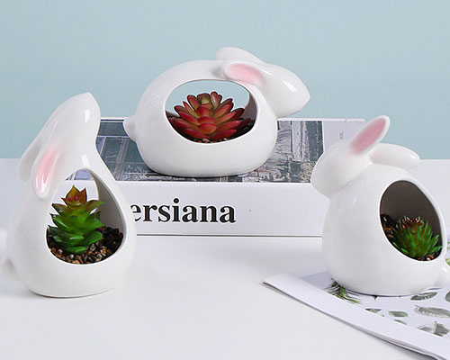 White Ceramic Bunny Planters