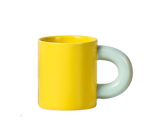 Yellow Ceramic Coffee Cup with Big Handle