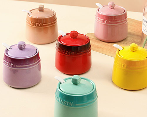 Colorful Ceramic Spice Jars with Lids