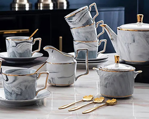 Gray Marble Ceramic Cups Set