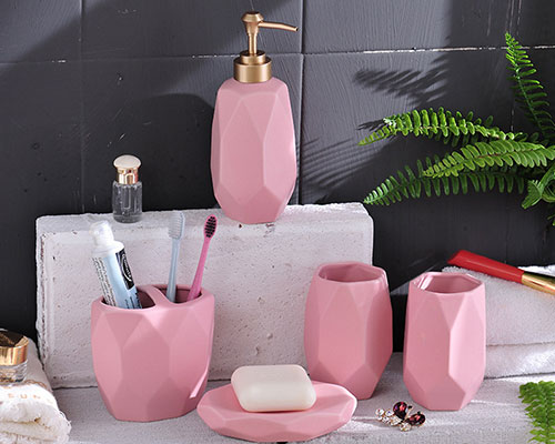 Pink Ceramic Bathroom Accessories Set