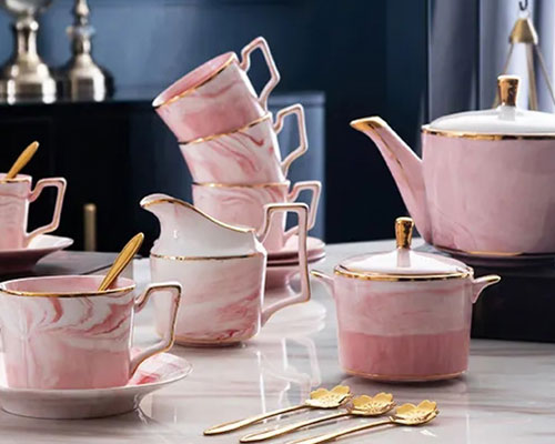 Pink Marble Ceramic Cups Set