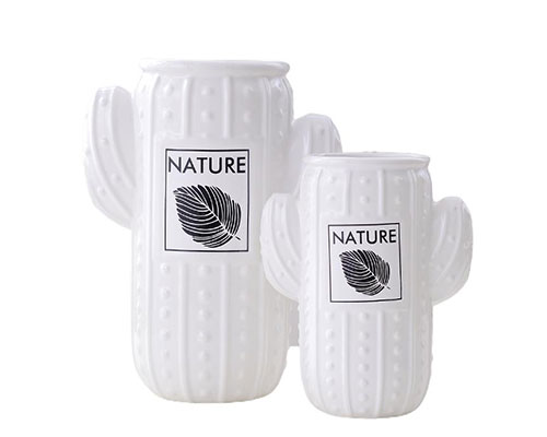 White Cactus Ceramic Vases