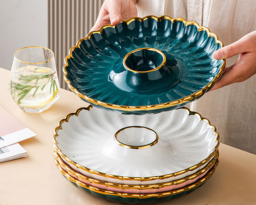 Ceramic Dumpling Plates with Dipping Saucer