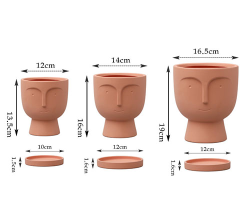 Face Pottery Planters with Saucers
