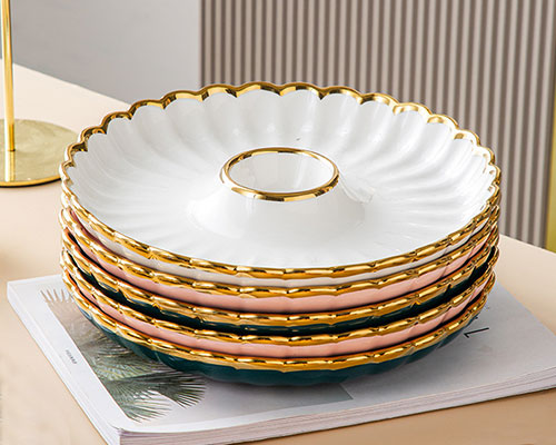 Round Ceramic Plates with Dipping Saucer