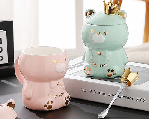 Cartoon Ceramic Mug with Lid and Spoon