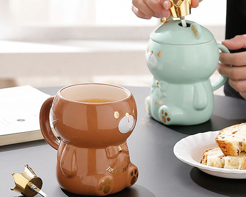 Ceramic Bear Mugs with Spoon