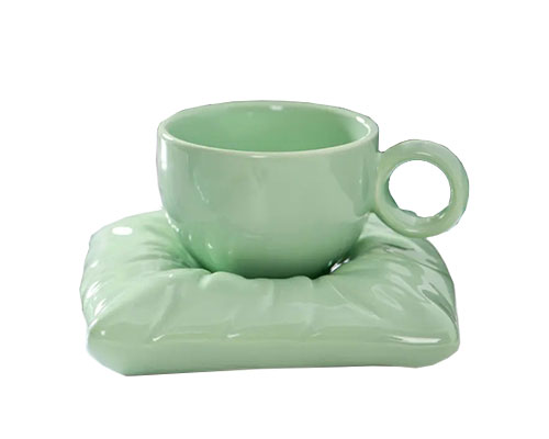 Green Ceramic Coffee Cup With Saucer