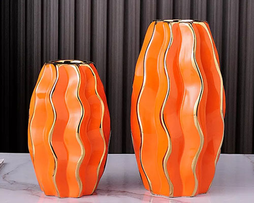 Orange Wave Ceramic Head Vases