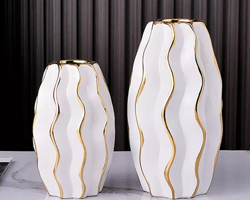 White Ceramic Vase with Gold Rim