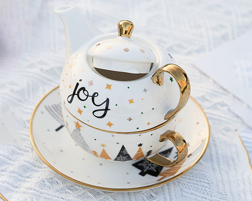 Ceramic Tea Coffee Pot and Saucer Set